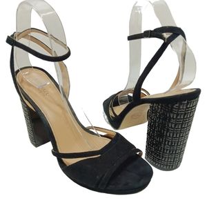 Michael Kors Black Leather Yoonie Crystal Platform Sandals Womens Size 8M Heels